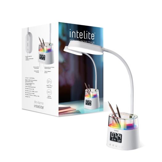 Світлодіодна настільна лампа Intelite Desk Lamp 10W WH RGB Pen holder Calendar