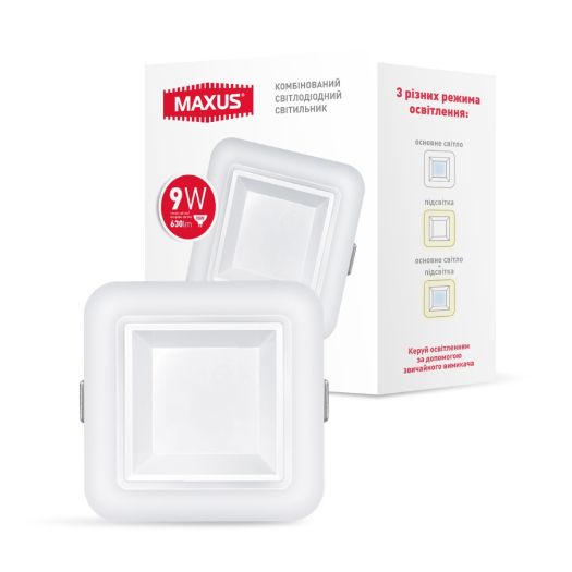 Умный светильник MAXUS 3-step 9W (сменные яркость и тон) квадрат