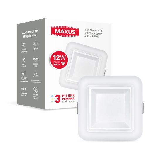 Умный светильник MAXUS 3-step 12W (сменные яркость и тон) квадрат