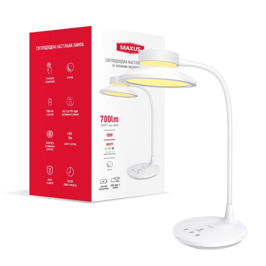 Світлодіодна настільна лампа MAXUS Desk Lamp 10W 3CCT WH Battery Nightlight