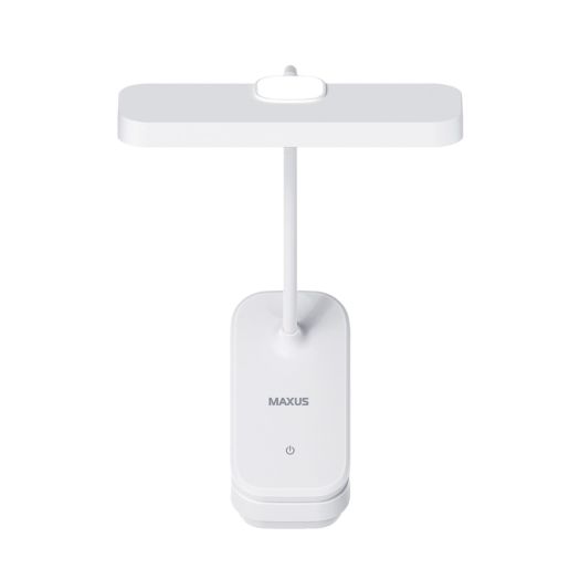 Світлодіодна настільна лампа зі змінним акумулятором MAXUS Desk Lamp 5W 3CCT WH CLIP