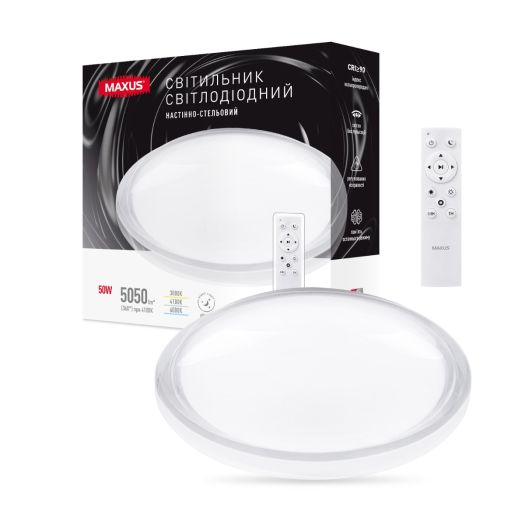 Світильник світлодіодний настінно-стельовий Maxus Functional Ceiling light 50W 3CCT Remote Aura (з пультом дистанційного керування)