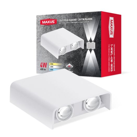 Фасадний світлодіодний світильник MAXUS MWL 4W 3CCT IP65 WH Square