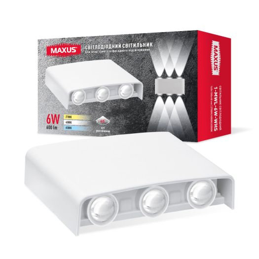 Фасадний світлодіодний світильник MAXUS MWL 6W 3CCT IP65 WH Square