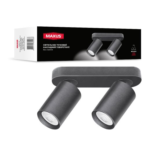 Світильник точковий накладний поворотний без лампи MAXUS Spot Light Base GU10x2 Black