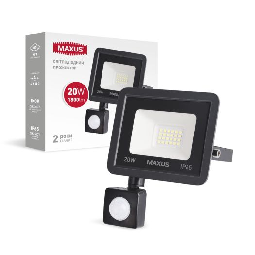 Світлодіодний прожектор з датчиком руху MAXUS FL-04 20W 5000K sensor